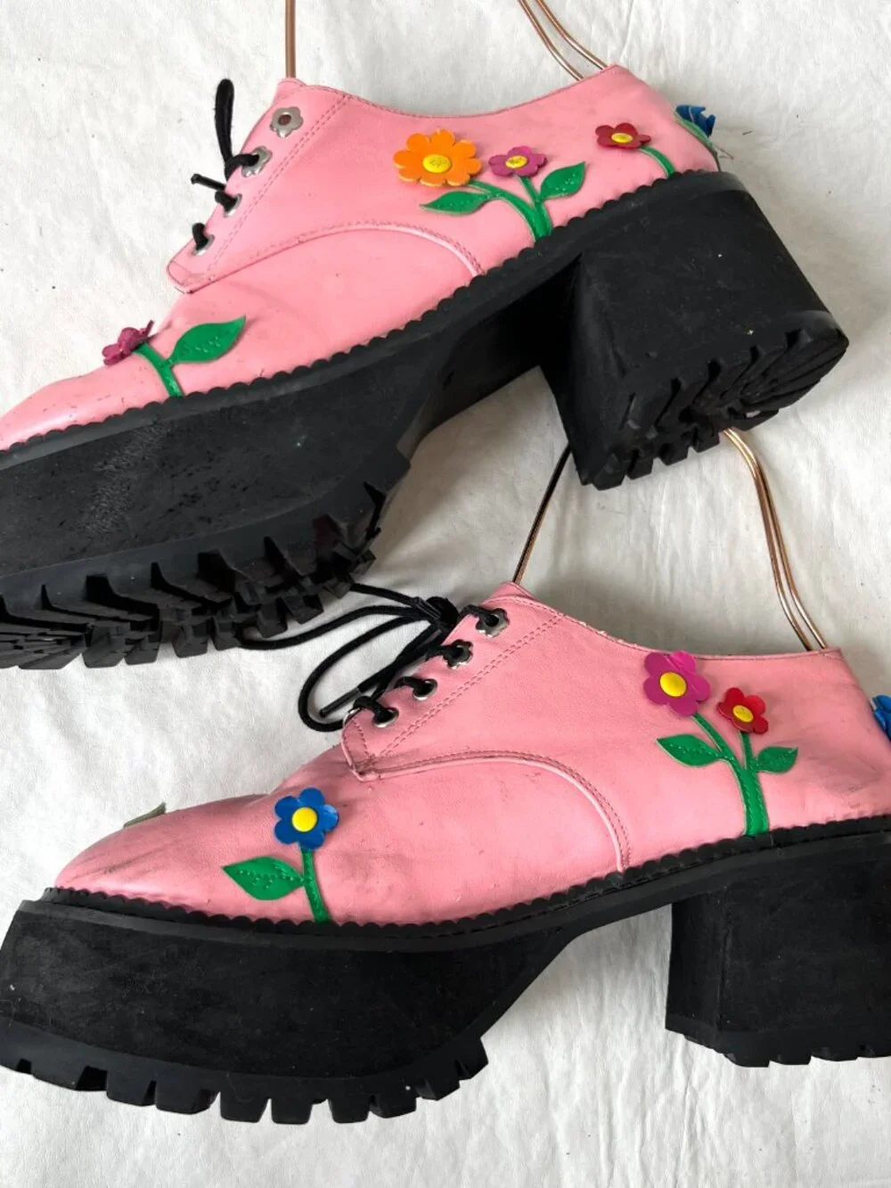Delias Dolls Kill Pink Flower Platform Oxford Shoes womens size 10 block heel